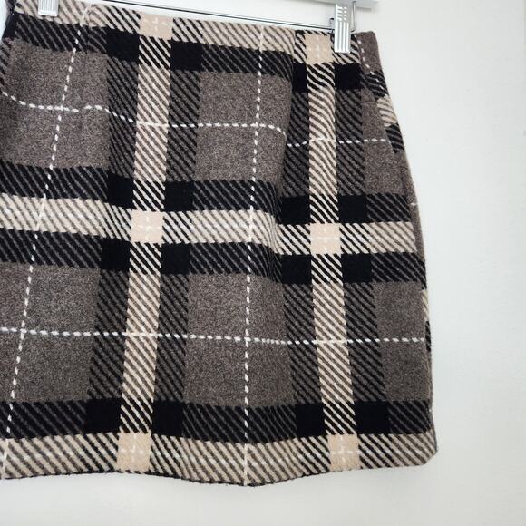 H&M Wool Blend Gray Cream Black Plaid Mini Skirt High Waisted Preppy Academia 4 - Picture 7 of 8